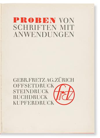 [SPECIMEN BOOK — FRETZ AG, ZÜRICH]. Proben von Schriften mit Anwendungen. Fretz, Zürich. (1928)